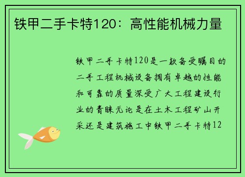 铁甲二手卡特120:高性能机械力量